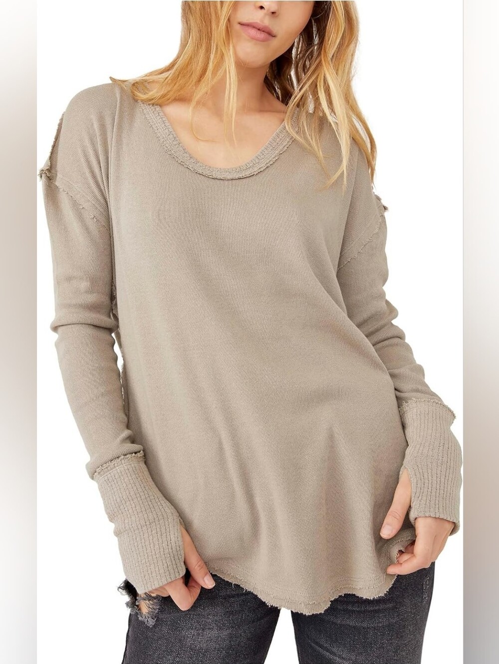 Free People Colby Long Sleeve Oversized Slouchy Tee WE THE FREW SZ L TAN WT322
